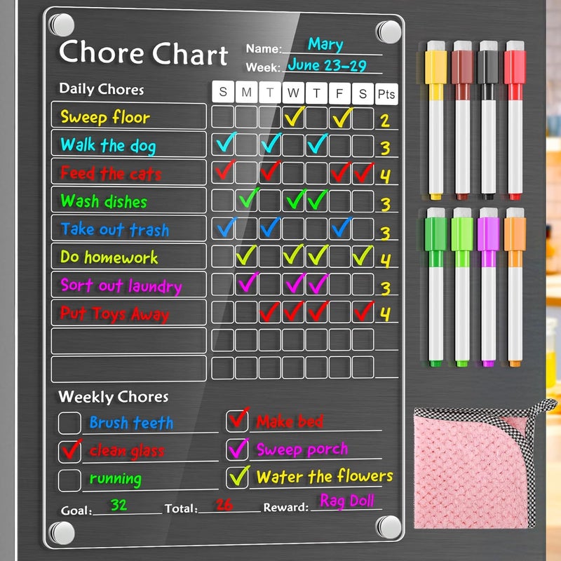 YNGRUE Acrylic Magnetic Chore Chart for Kids,Chores Chart for Fridge Refrigerator,Dry Erase Behavior Chore Chart for Multiple Kids,Reward Chart for Multiple Kids Teens Adults Family,8"x12" (White-1 Pack) - Image 1